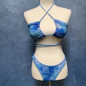 Shein Blue Tye Dye  Bikini 2 piece w skirt